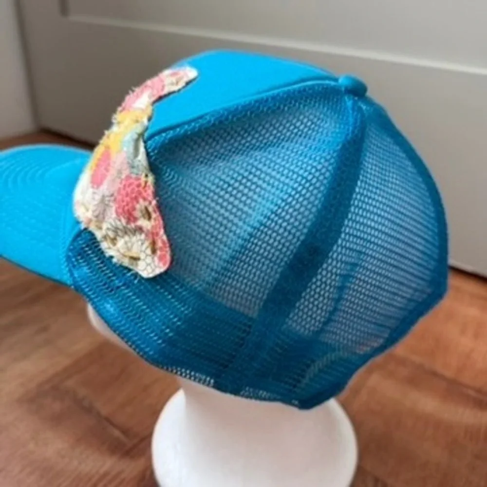 Otto Trucker Hat Women OS Blue Maui Floral Patch Snapback Cap Hawaiian Aloha